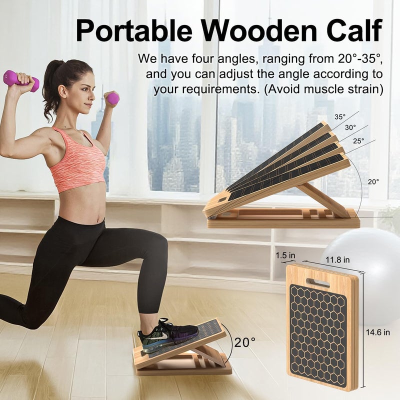 Dacimora Wooden Slant Board for Calf Stretching, Adjustable Portable Wooden Incline Board with Training Guide, 300 lb. Load Capacity, Physical Therapy Equipment for Legs, Knees, Heels and Ankles - Image 4